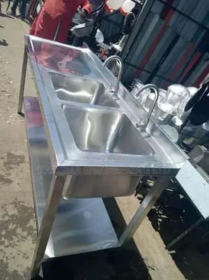 Shinny Stainless Double Sink With Undershelf