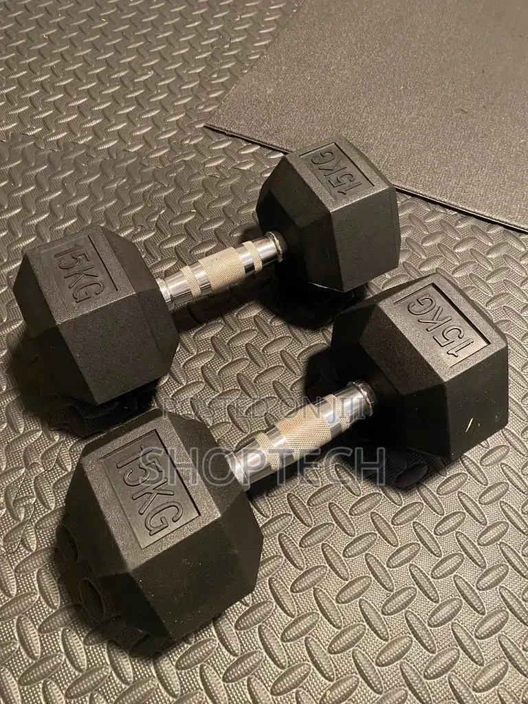Hex Rubber Coated 15kgs Dumbells