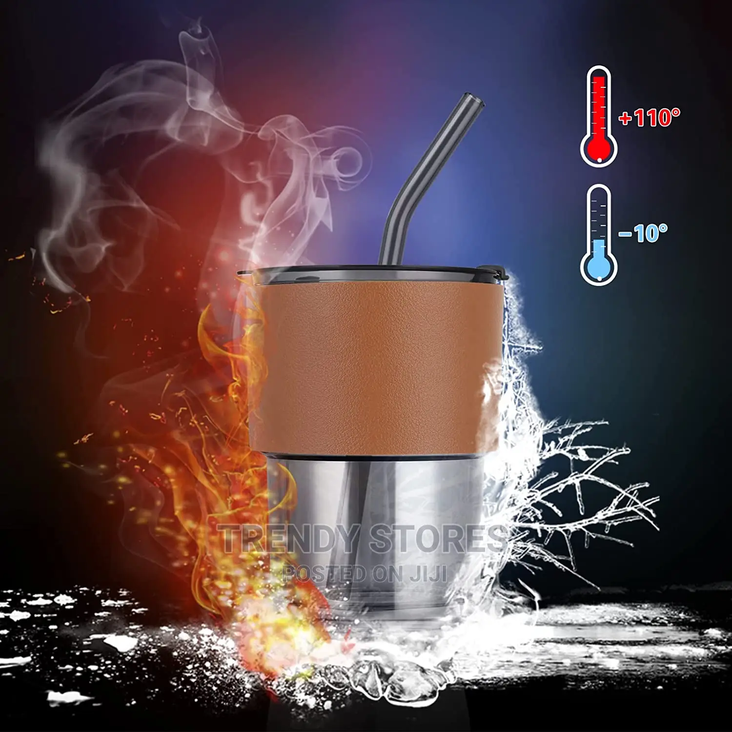 450ml Glass Tumbler/Cup With Straw And Leather Protective