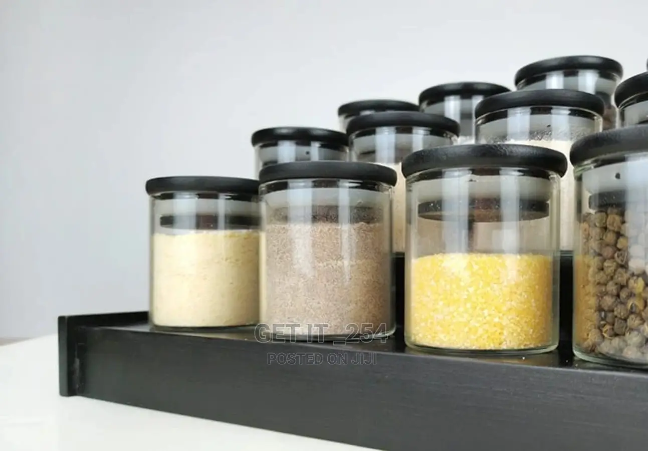 *12pcs Glass Spice Jar Set With a Black Bamboo Stand*