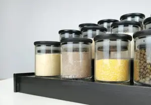 *12pcs Glass Spice Jar Set With a Black Bamboo Stand*