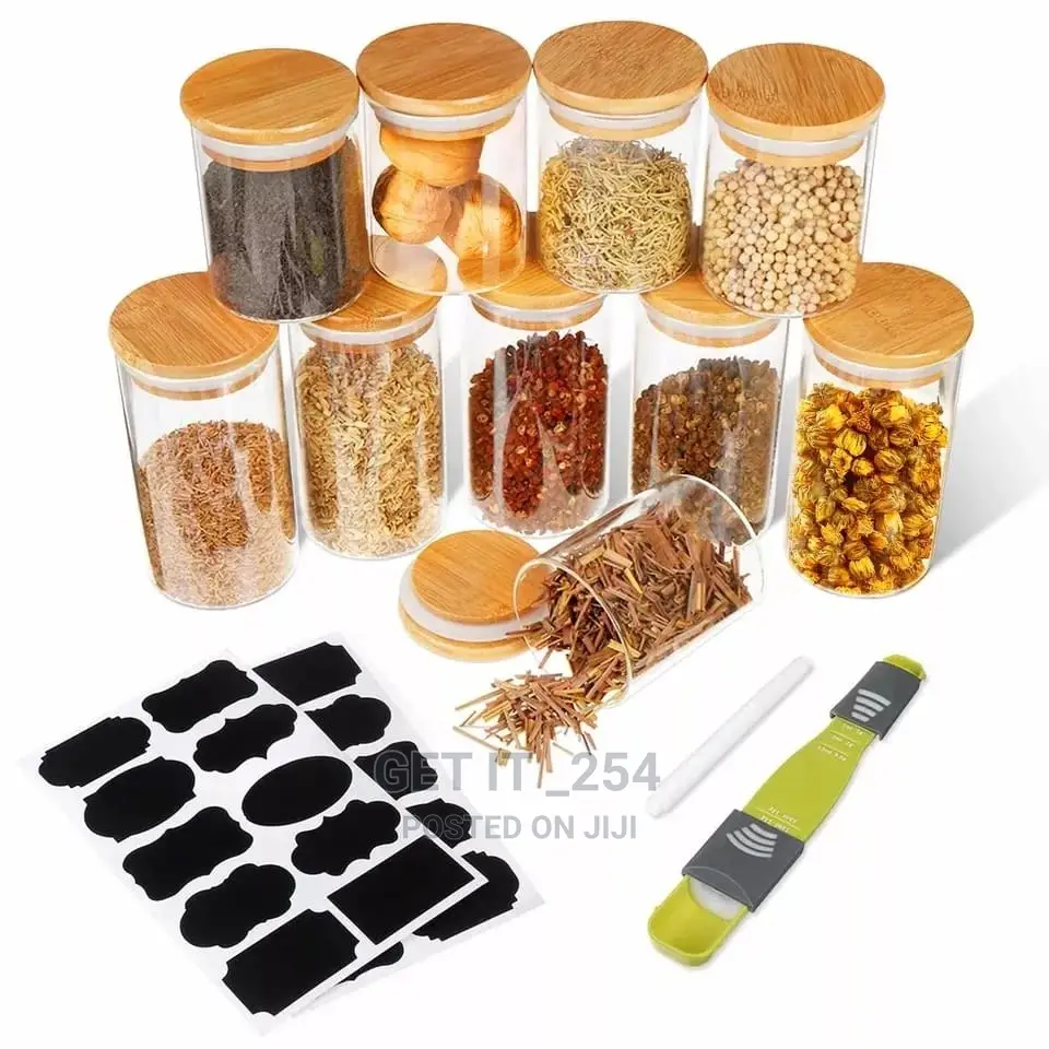 *12pcs Glass Spice Jar Set*
✓Material: Glass + Bamboo Li*