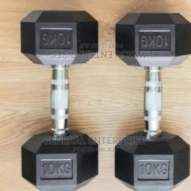 Durable Pair Hexagon Rubber Dumbbells - main view