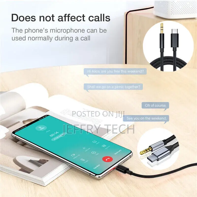 Type C to 3.5mm Jack Cable Car Stereo Audio Aux Adapter Head