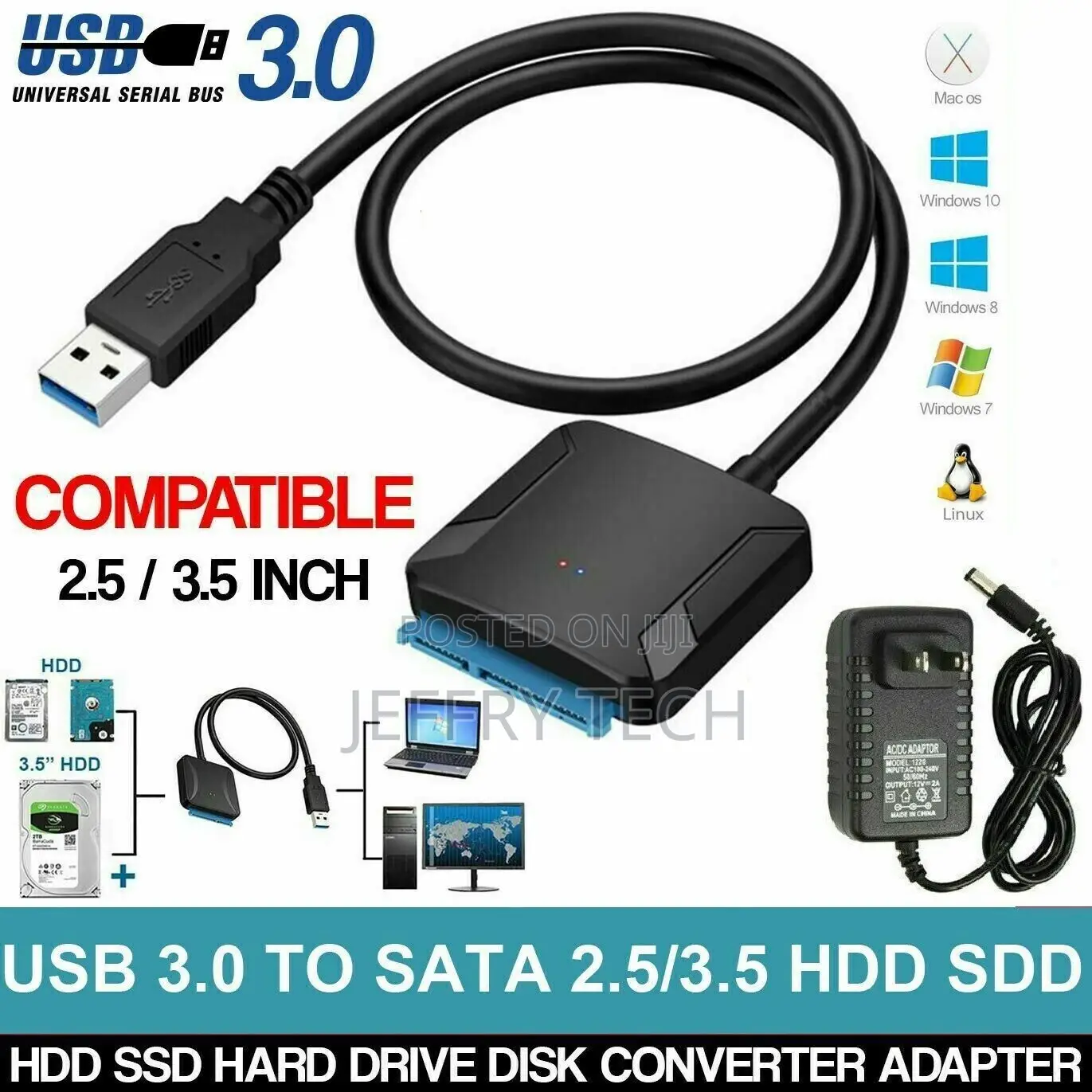 USB 3.0 to SATA III Adapter for 2.5" 3.5" SSD HDD Hard Drive