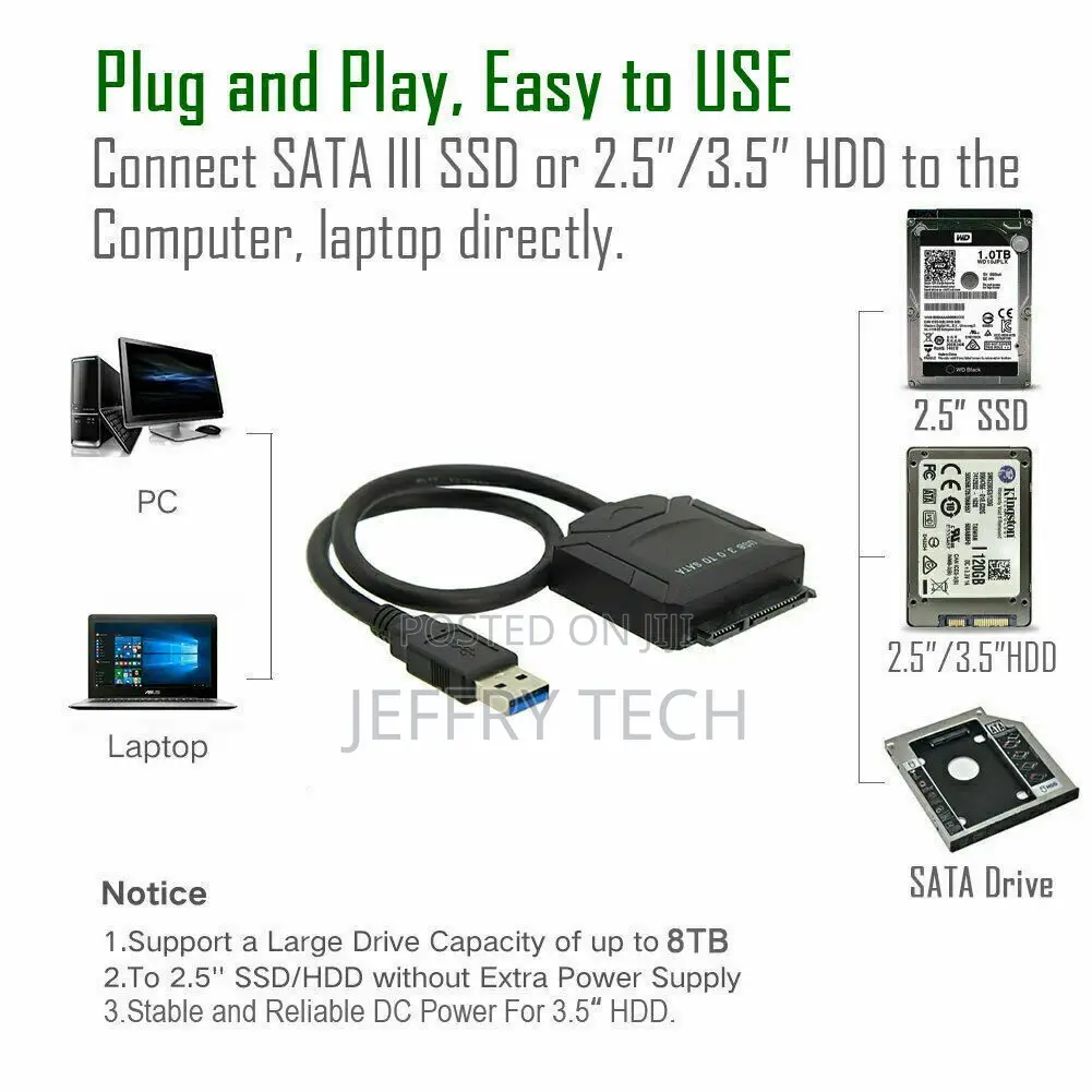 USB 3.0 to SATA III Adapter for 2.5" 3.5" SSD HDD Hard Drive