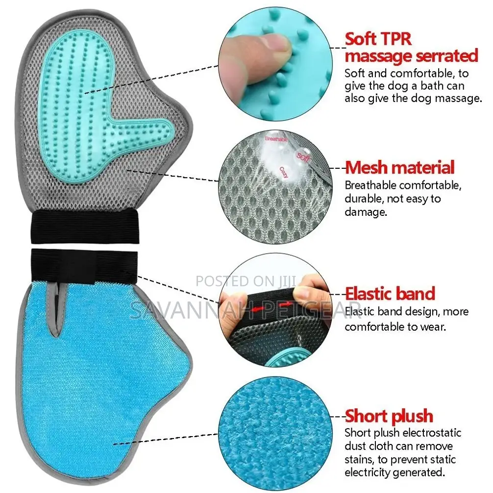 Gentle Deshedding Brush Grooming Glove for Dogs and Cats