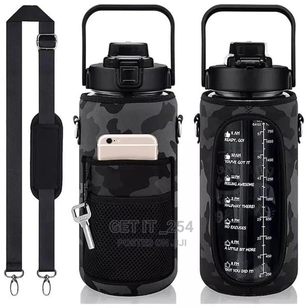*2lrs Motivational Water Bottle With Storage Sleeve - main view