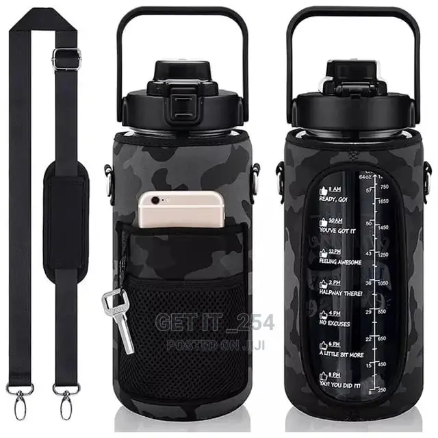 *2lrs Motivational Water Bottle With Storage Sleeve