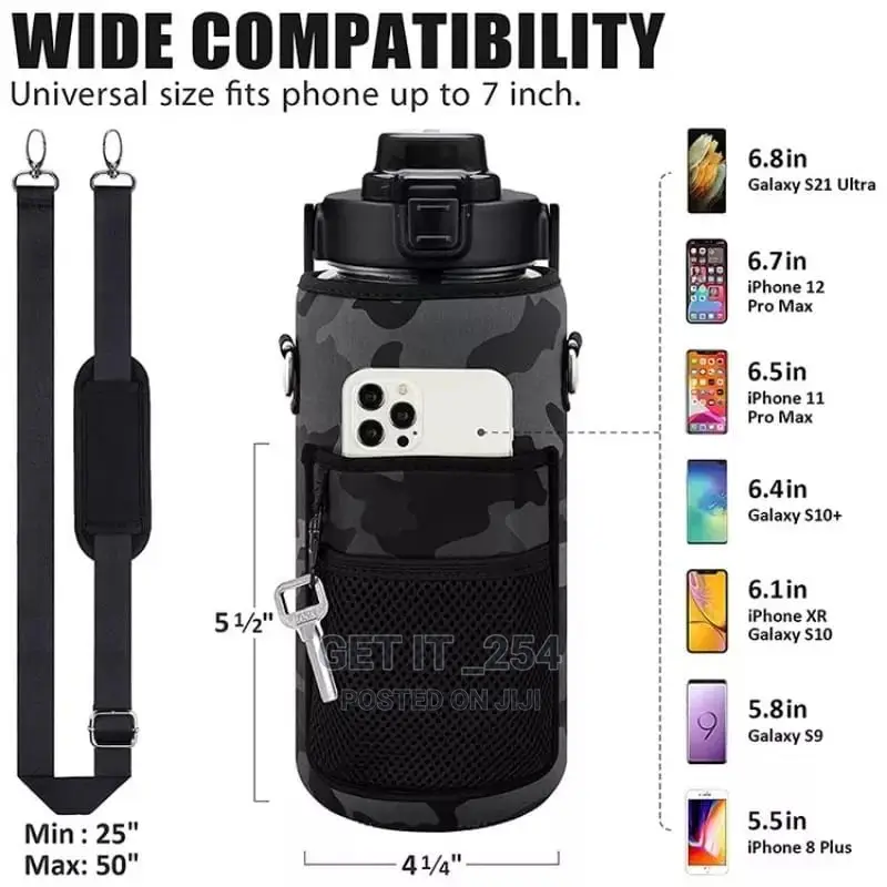 *2lrs Motivational Water Bottle With Storage Sleeve