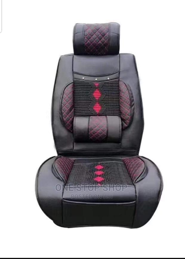 Black With Red Stitches Leather 5 Seater Seat Cover