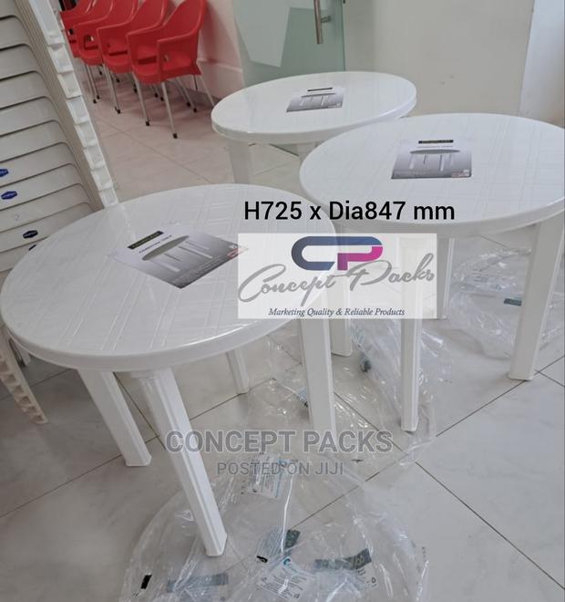 Round Plastic Table. Blue,White,Grey,Cream and Green - main view