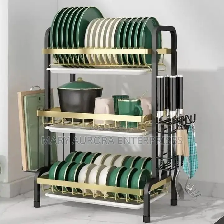 3 Tier Dish Rack With Cutlery Holder Chop Board Holder