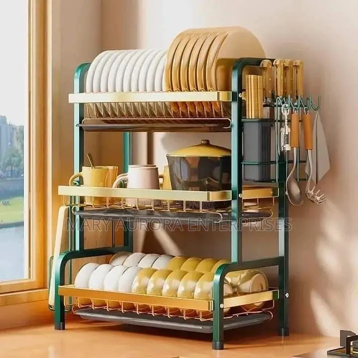 3 Tier Dish Rack With Cutlery Holder Chop Board Holder