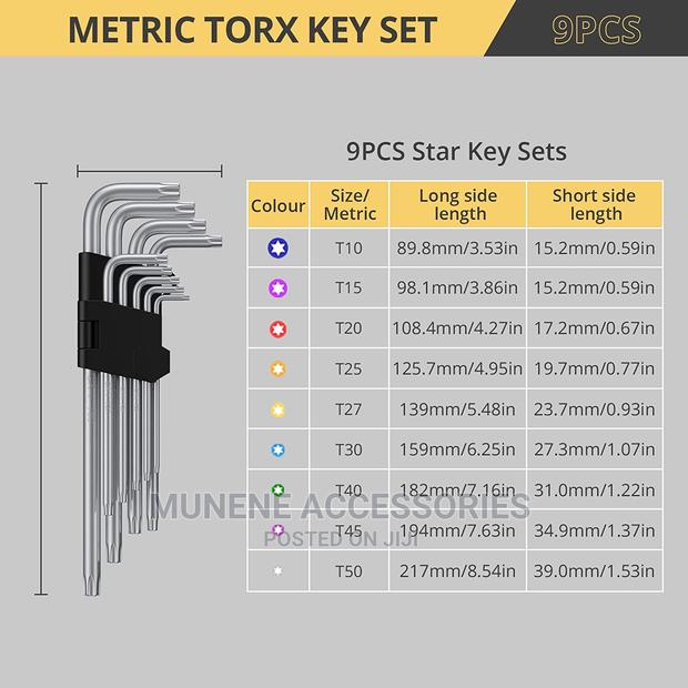 9PC Piece TORKS Allen Wrench Hex Key Set Metric - thumbnail 2