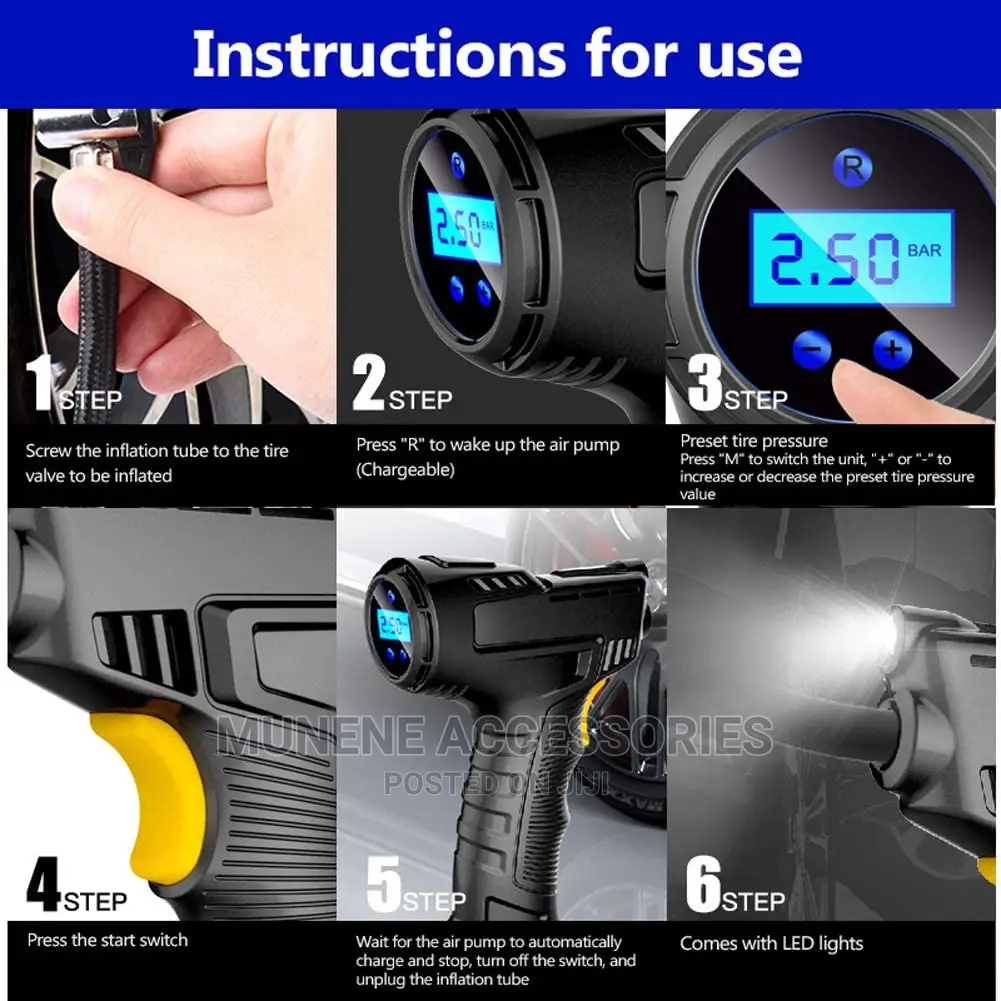150PSI Digital Handheld Car Air Pump Tire Inflator Compresso