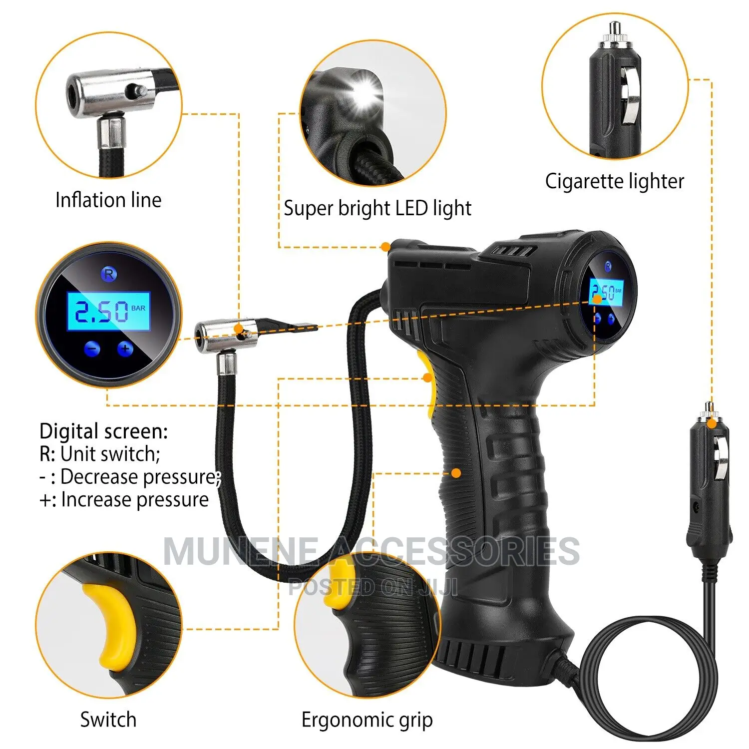 150PSI Digital Handheld Car Air Pump Tire Inflator Compresso