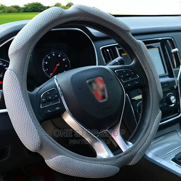 Grey Fabric Net Stitching Spongy Antslip Steering Cover - main view