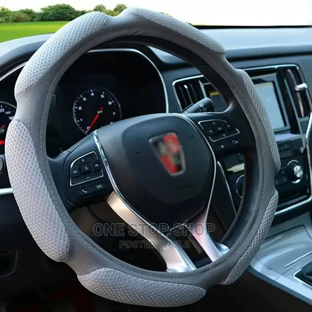 Grey Fabric Net Stitching Spongy Antslip Steering Cover