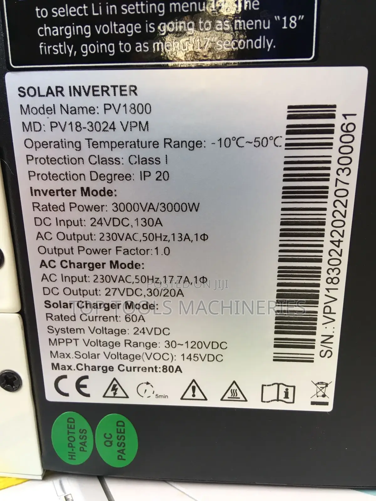 Must 3.5kva Hybrid Inverter 24v 100a