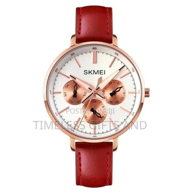SKMEI Red Leather Ladies Water Resistant Watch