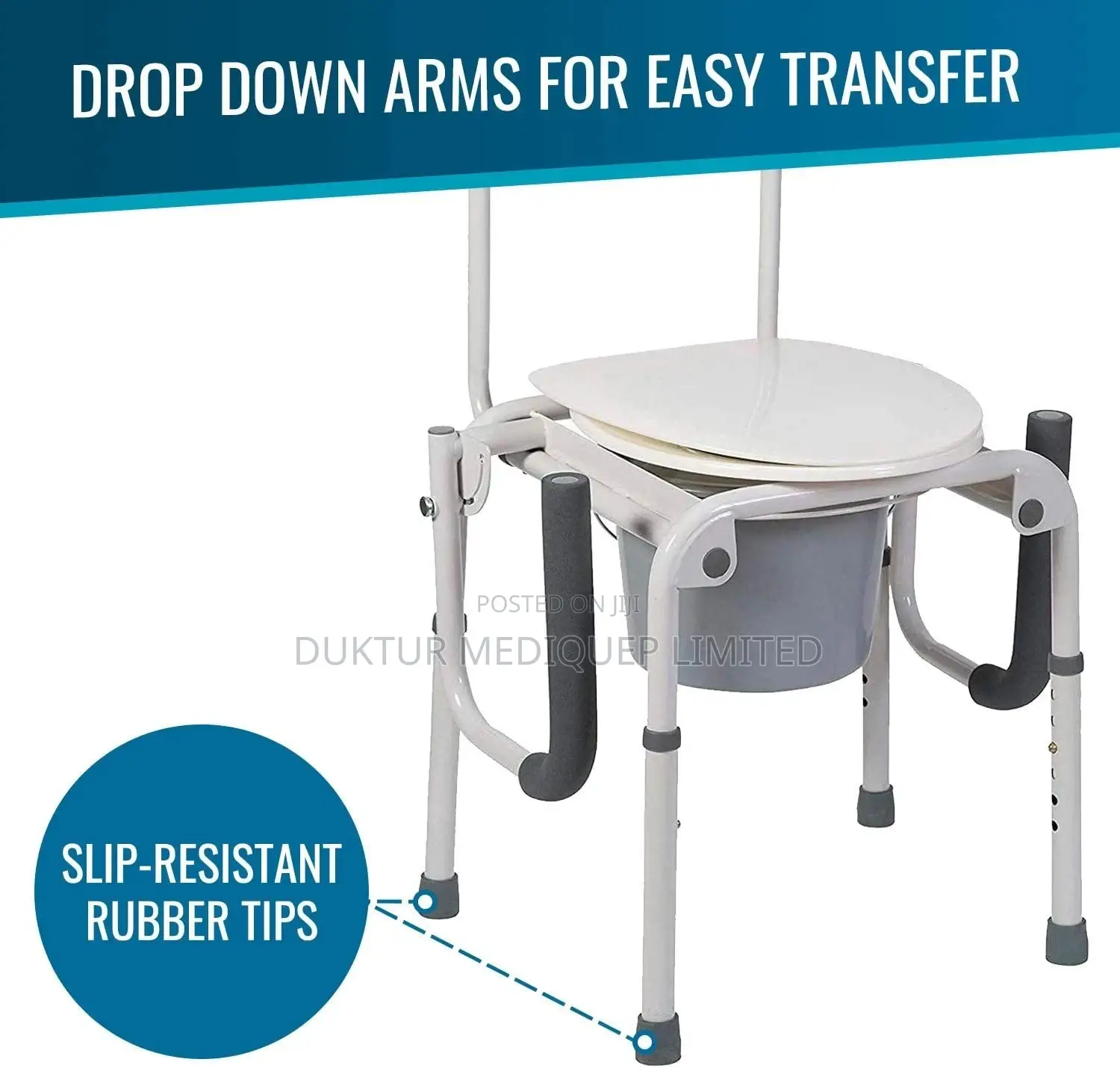 Portable Toilet, Deluxe Commode Chair, Drop Arm Commode
