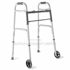 Two-button Folding Walker With 5" Wheels, Aluminum Frame - thumbnail 2