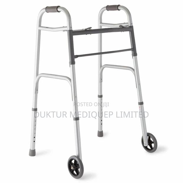 Two-button Folding Walker With 5" Wheels, Aluminum Frame - main view