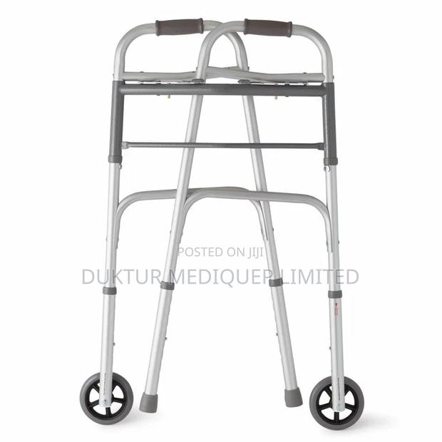 Two-button Folding Walker With 5" Wheels, Aluminum Frame - thumbnail 3