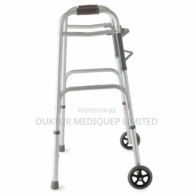 Two-button Folding Walker With 5" Wheels, Aluminum Frame - thumbnail 4