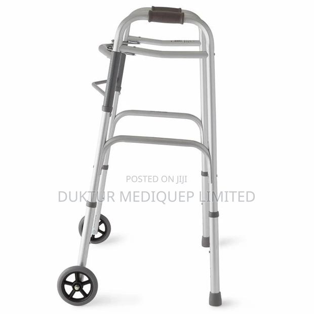 Two-button Folding Walker With 5" Wheels, Aluminum Frame - thumbnail 6