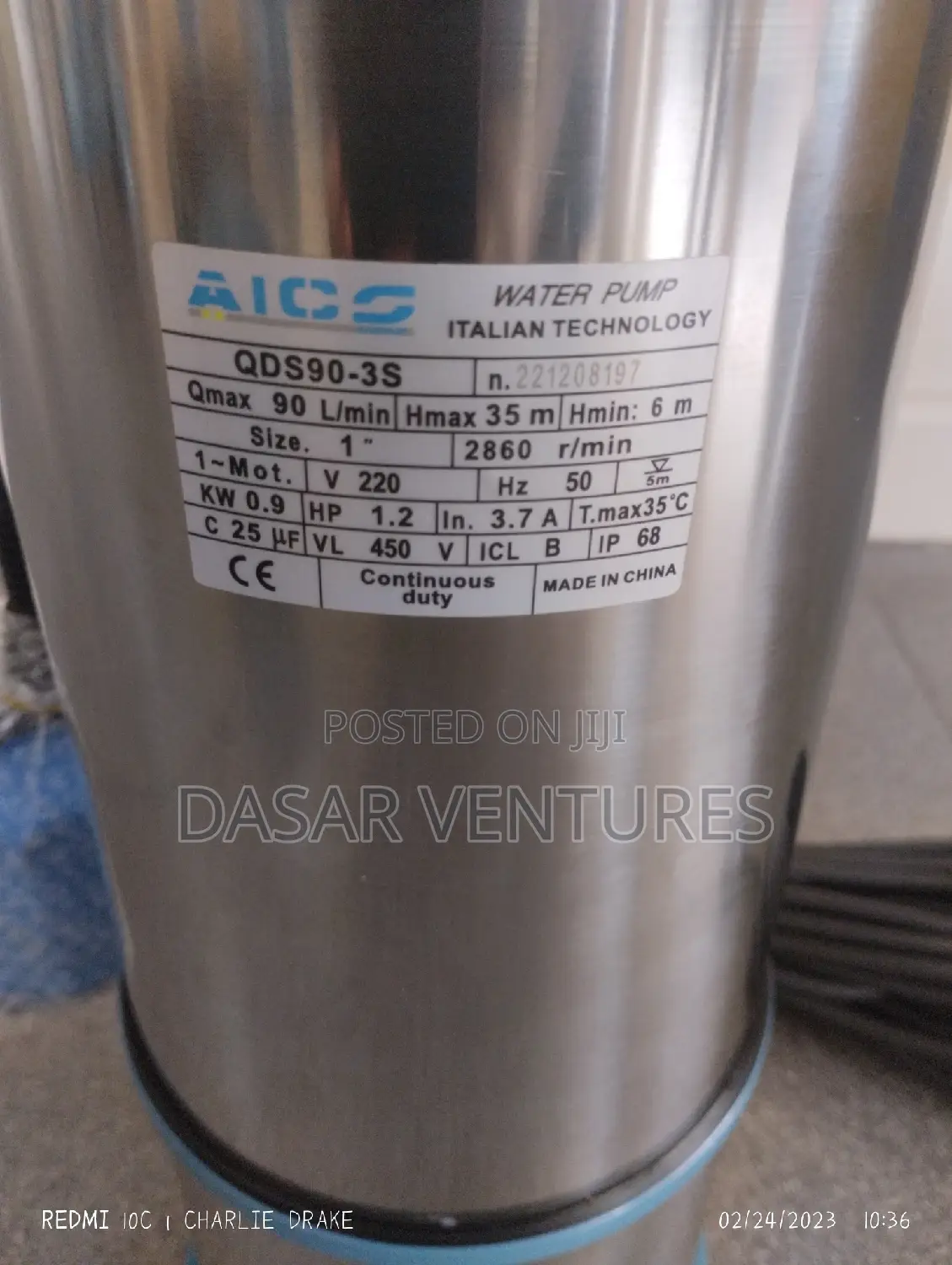 Submersible Pump 1hp 35m 90l/Min