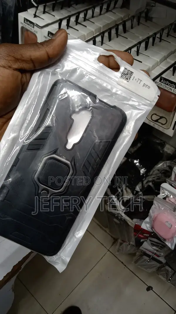One Plus 7T Pro Case, Hard Armor Stand Ring TPU+PC Cover Sil