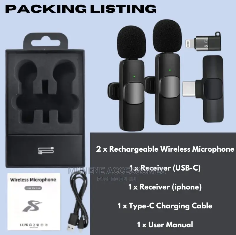 Dual Wireless Microphone Usb-C Phone iPhone 2mic Lavalier