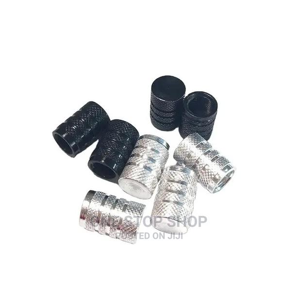 4pcs Silver and Black Dust Valve Caps - main view