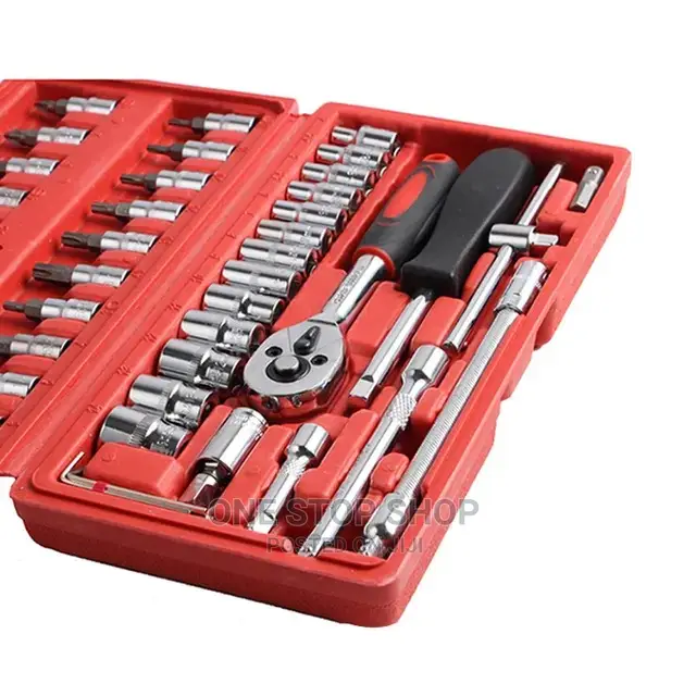 46pc Repair Kit Ratchet Socket Wrench Set With Blow Case