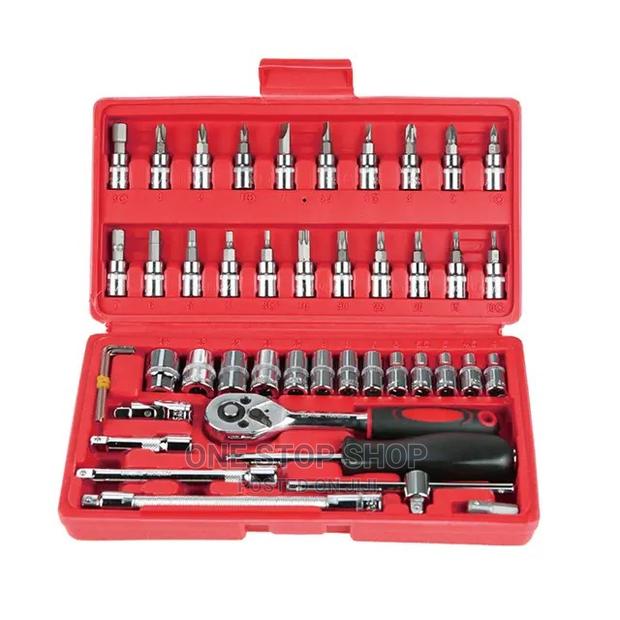 46pc Repair Kit Ratchet Socket Wrench Set With Blow Case