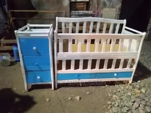 Morden Wooden Baby Cot 4 by 2 Fitts Plus Side Drawers