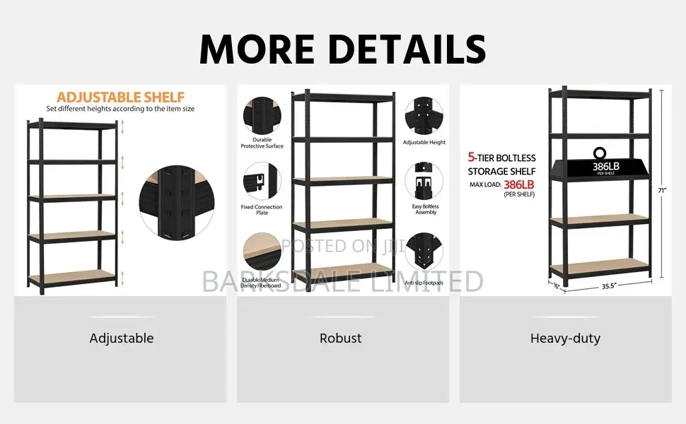 5-Tier Shelves Metal Adjustable Storage 90*40*180cm Black