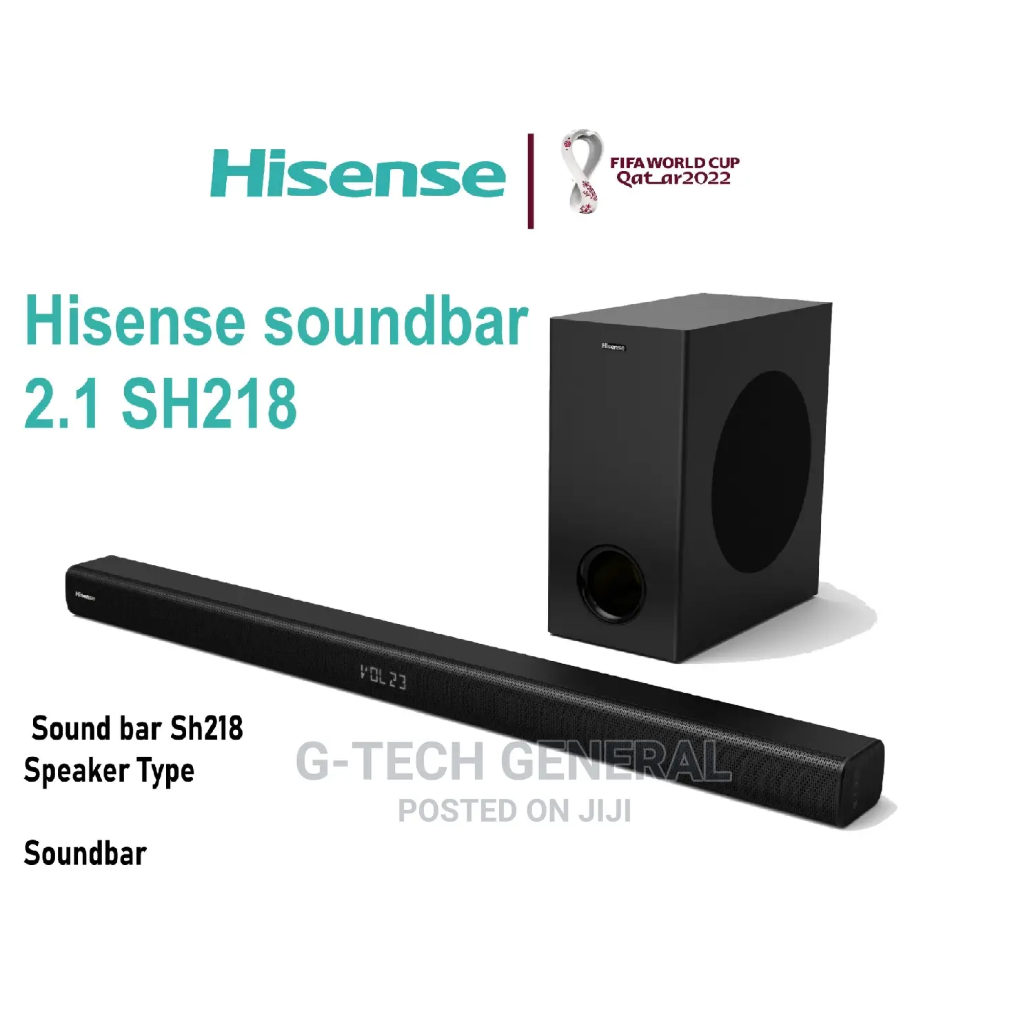 Hisense 200w Wireless Soundbar, 2.1ch, Thumping Bass-hs218