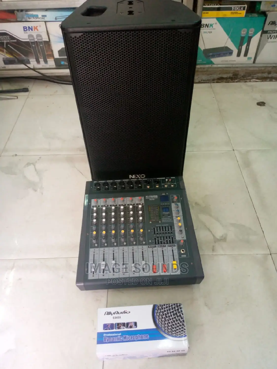 Set of Speaker, Mixer and Corded Microphone