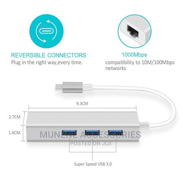 USB-C to RJ45 Ethernet Network Lan 3 Port USB 3 Adapter Hub - thumbnail 3
