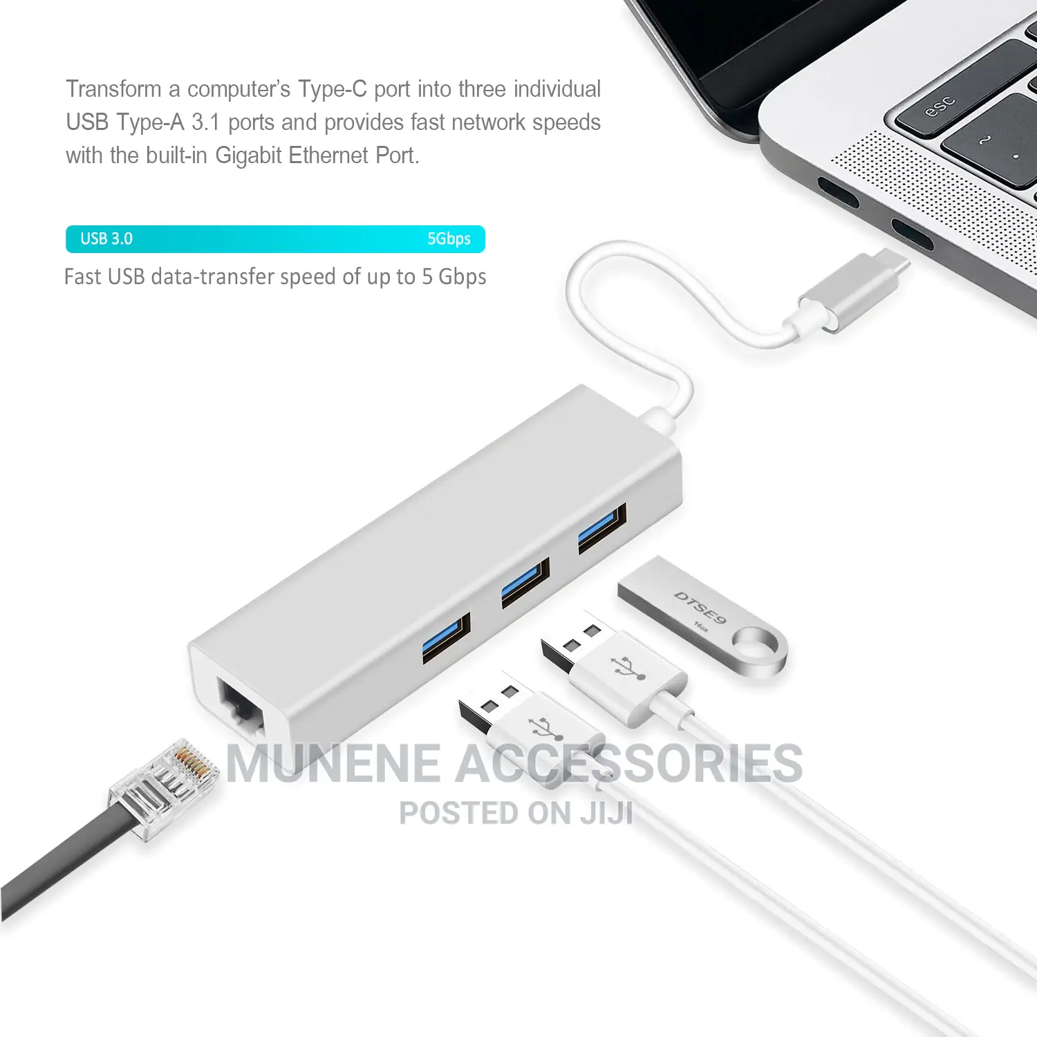 USB-C to RJ45 Ethernet Network Lan 3 Port USB 3 Adapter Hub