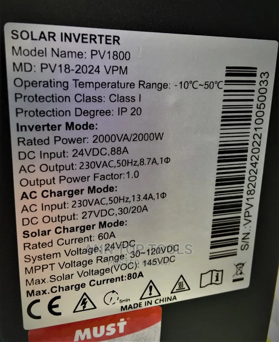 Must Inverters Hybrid Inverters 2kva 24V 60A MPPT