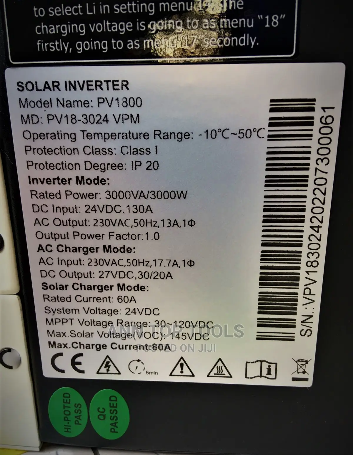 Must Inverters Hybrid Inverters3kva 24V 60A MPPT