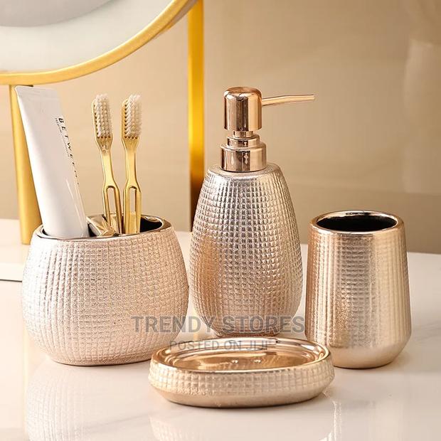 4pcs Rose Gold Ceramic Toiletry Set - main view