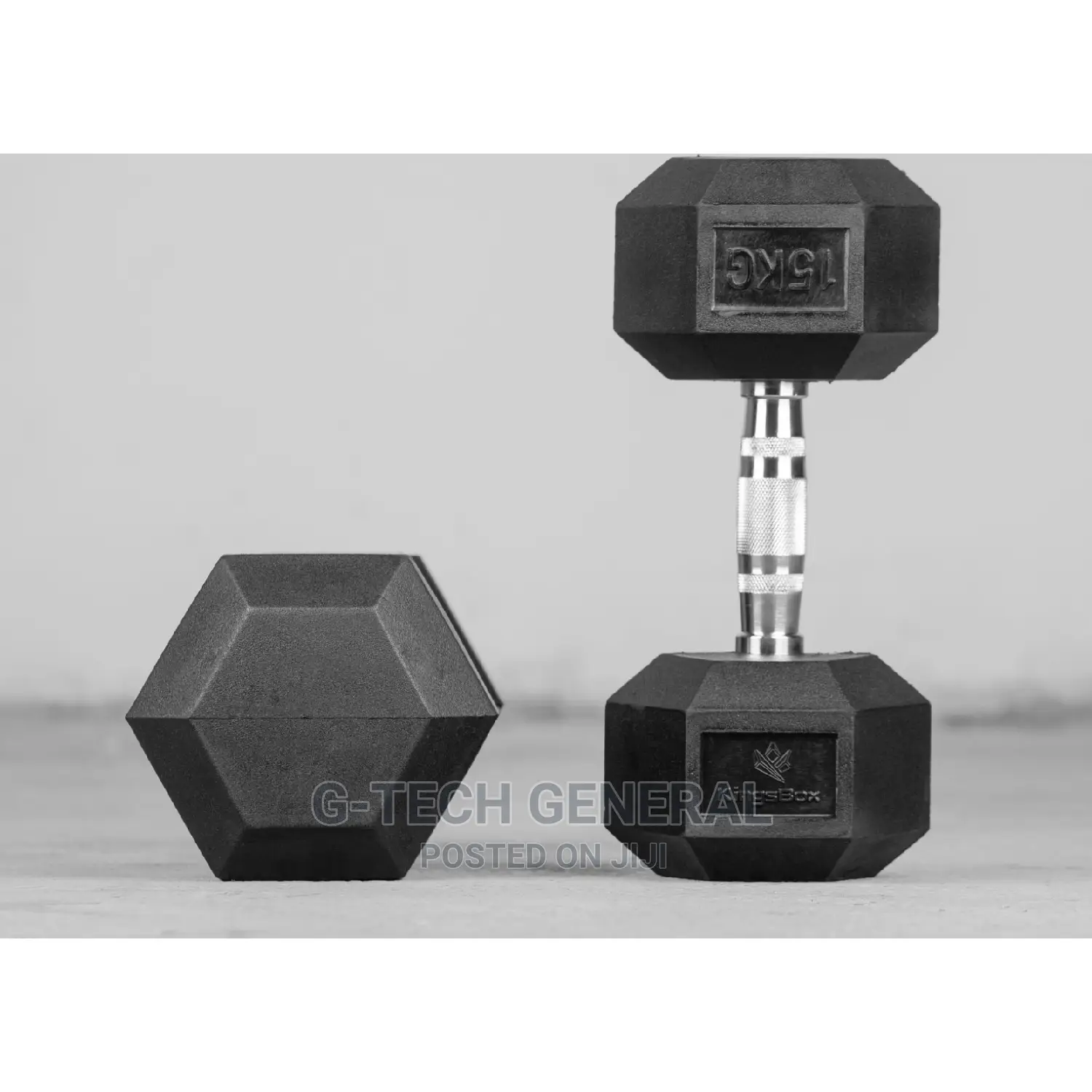 Generic 15kg Hexagon Rubber Coated Dumbbells-Single Hand