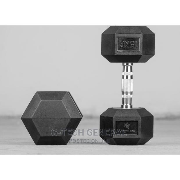 Generic 15kg Hexagon Rubber Coated Dumbbells-Single Hand