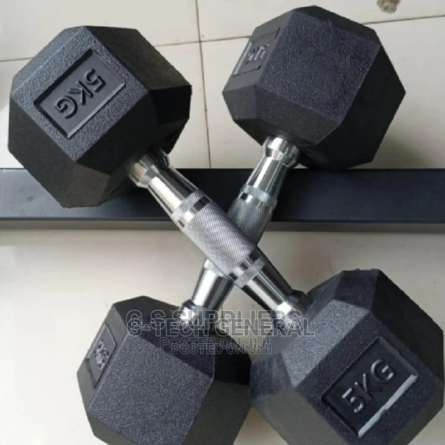 Generic 5kg Hexagon Rubber Coated Dumbbells(Pair)
