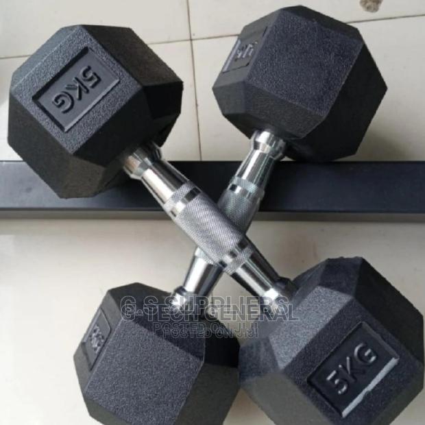 Generic 5kg Hexagon Rubber Coated Dumbbells(Pair)